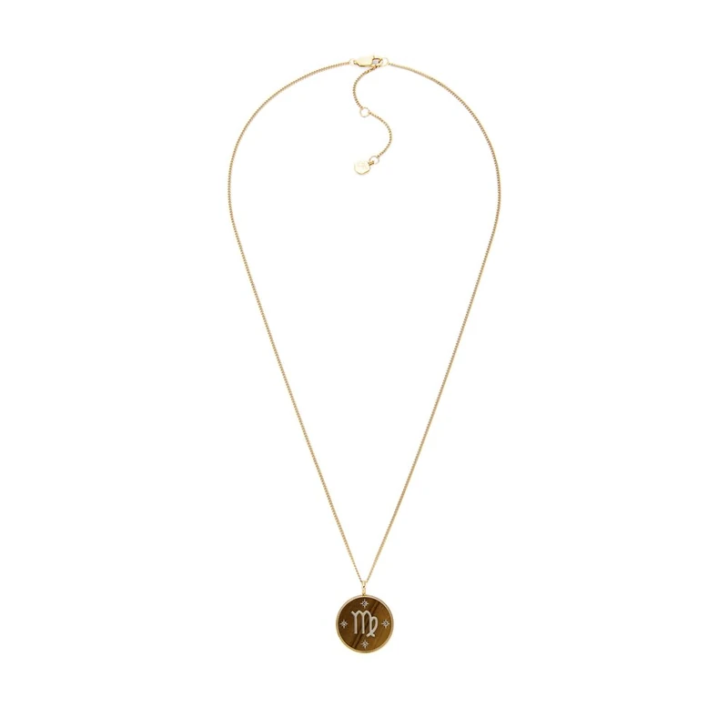 FOSSIL Women's Stainless Steel with lobster clasp closure Round zodiac pendant necklace