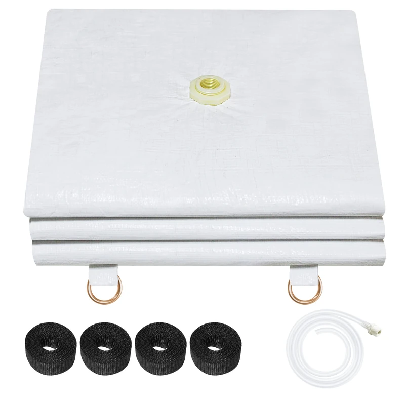 5 x 5ft Ceiling Leak Diverter with Hose and Grommets Heavy Duty Roof Leak Diverter White Leak Diverter Tarp with Hose Water Diverter Tarp for Roof Leak Fix - Image 1
