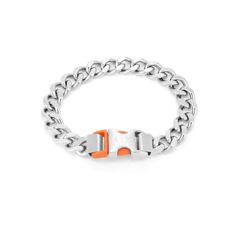 Armani Exchange Men's Stainless Steel Buckle Clasp closure bracelet, Silver Tone