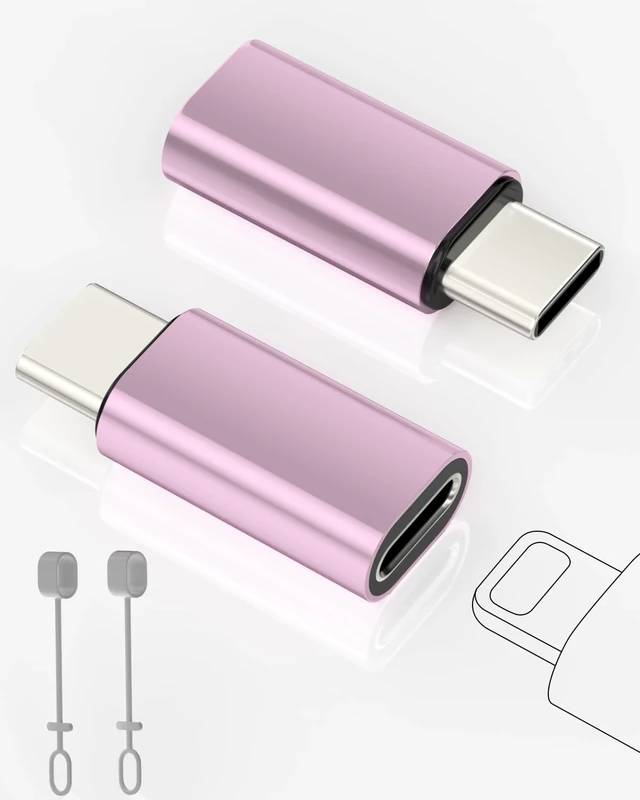 layajia 2 Pack Lightning to USB C Adapter for iPhone 15/16/16 Pro Max, Samsung S25, Support Charging and Data Transfer, Type C Charger Connector Cable, Not for Audio/OTG/Headphone/Square Reader, Pink