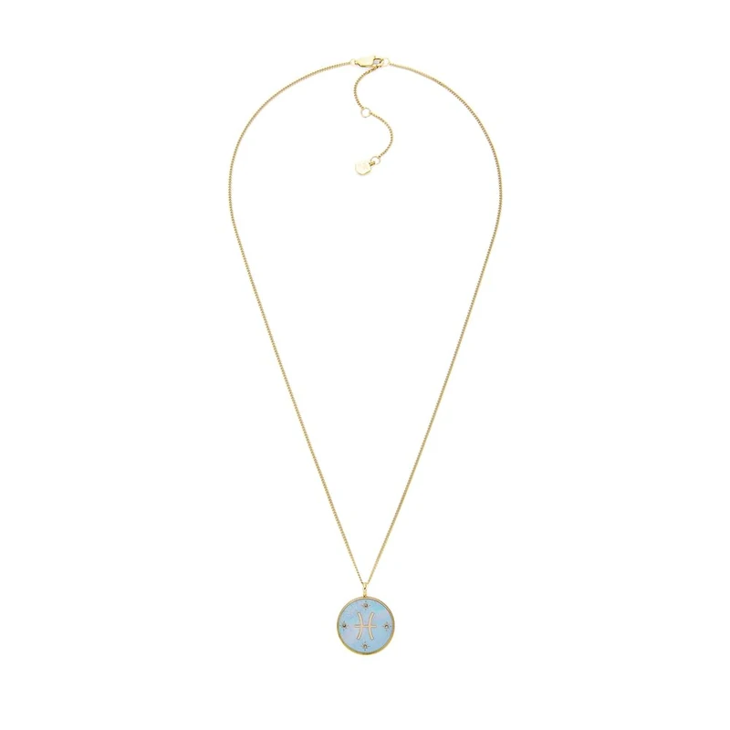FOSSIL Women's Stainless Steel with lobster clasp closure Round zodiac pendant necklace