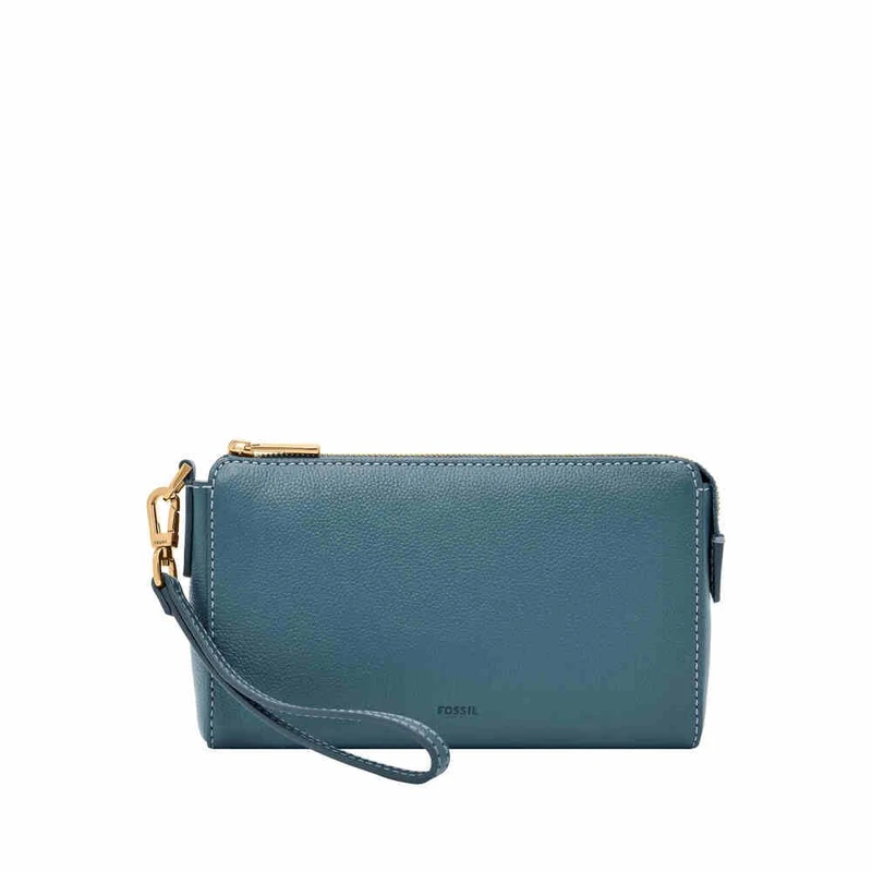Fossil Women's Blue Leather Wristlet, SLG1619106
