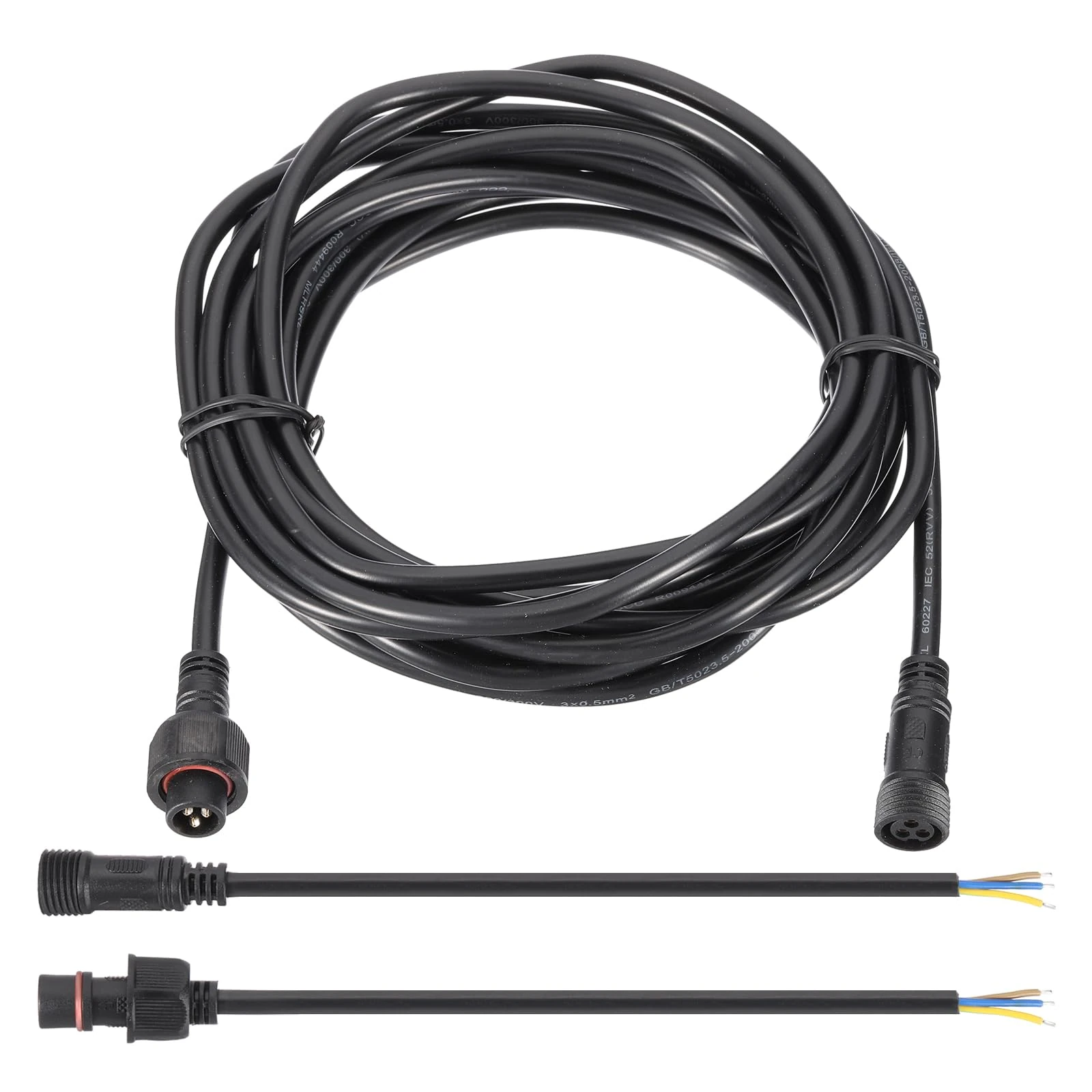 PATIKIL 16.4Ft 3 Pin Extension Cable Wire, 20AWG Waterproof IP67 Extension Cord with 7.87" Male Female Connector kit for Boat Car Truck Indoor/Outdoor Solar LED Strip Light, Black