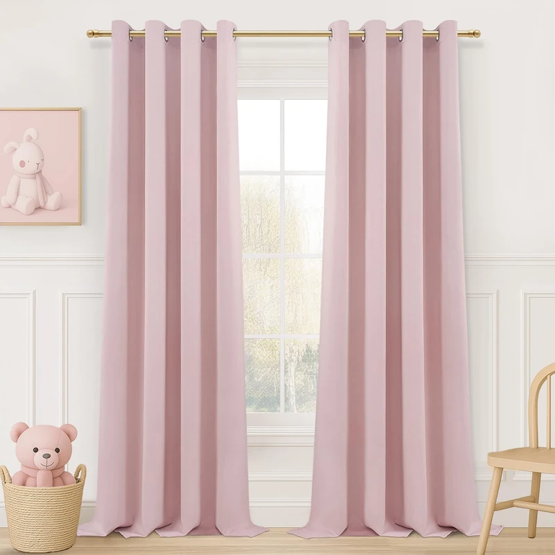 MRTREES Curtains with Eyelets, Opaque, Light Pink, Set of 2 for Children's Room, Girls, Opaque Curtains for Bedroom, 260 cm Long, 140 cm Wide, Blackout Curtain Window Living Room, Modern