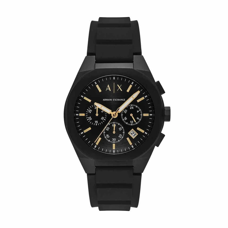 Armani Exchange Watch for Men, Quartz Chronograph Movement and 42mm Case Size with Silicone Strap, Coal Black