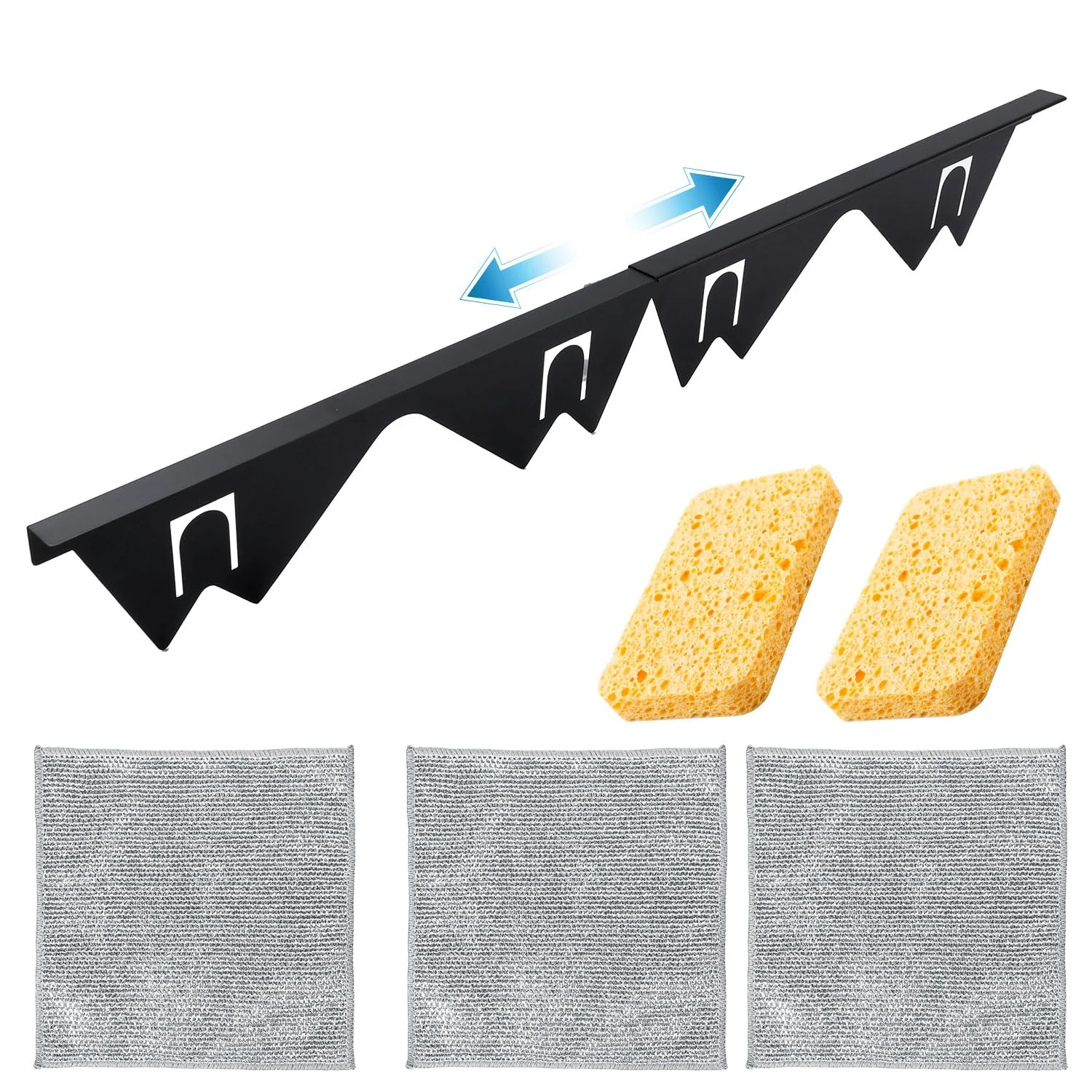 2pcs Oven Stainless Steel Stove Counter Gap Covers, Retractable Length 13.8" to 27.6" with Sponge & Microfiber Cloth Heat Resistant Stove Gap Filler Easy Clean Range Trim Kit for Kitchen (Black)