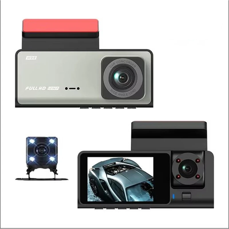 3 Channel Wifi Dash Cam for cars, Front and Rear Inside 1080P Car DVR, Super Night Vision Motion Detection 24H Parking Mode Loop Recording Video Recorder