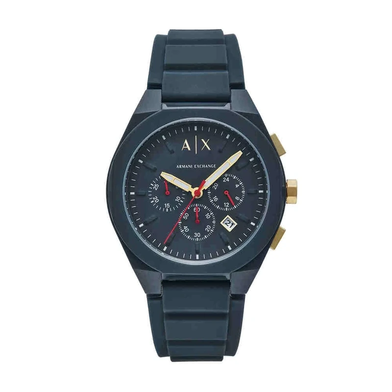 Armani Exchange Watch for Men, Quartz Chronograph Movement and 44mm Case Size with Silicone Strap, Cobalt Blue