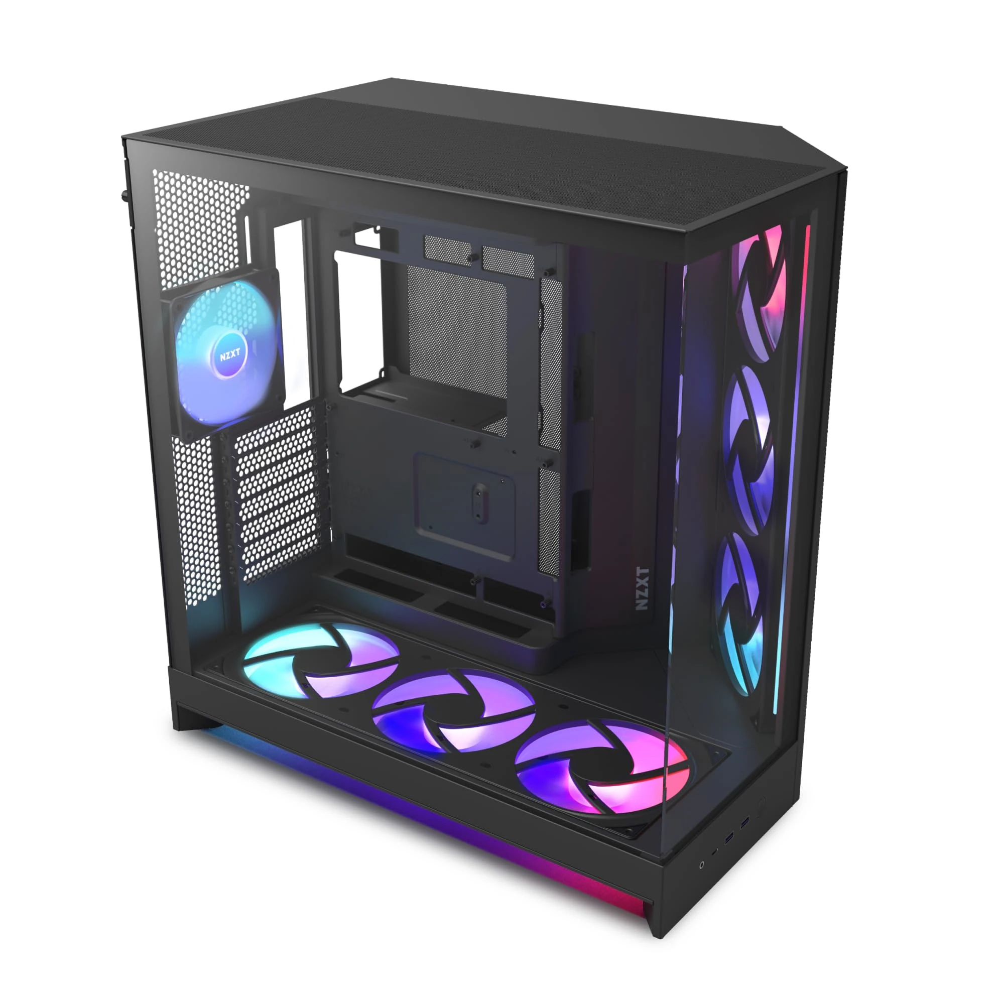 NZXT H9 Flow RGB+ (2025) – Large Dual-Chamber ATX Mid-Tower Airflow PC Case – Includes 7 RGB Fans (6 x 140mm, 1 x 120mm) & Control Hub – 420mm Radiator Support – Back-Connect Ready – Black