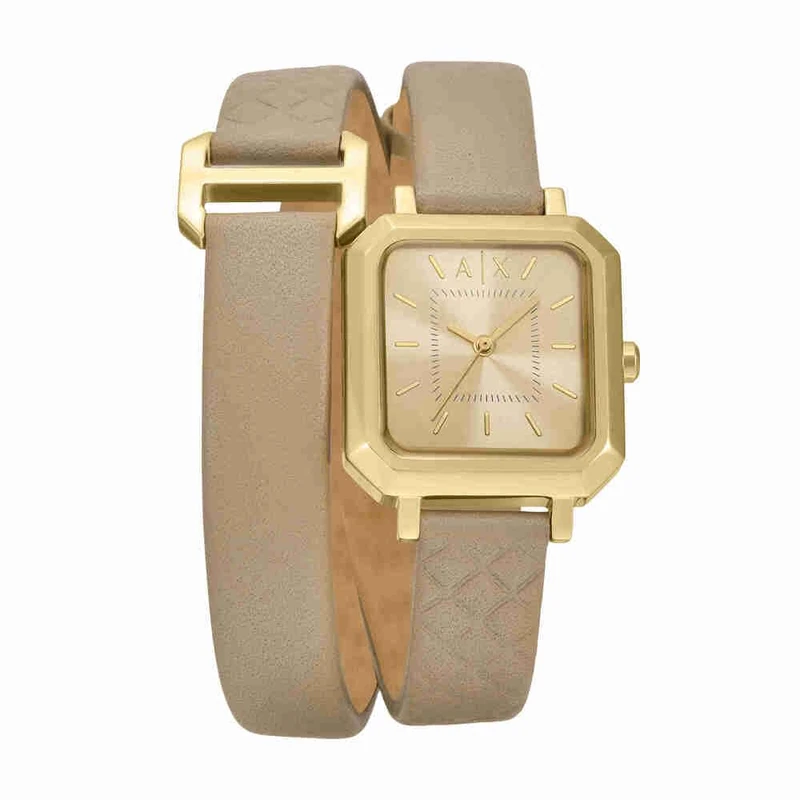 Armani Exchange Watch for Women, Quartz Three Hand Movement and 27 mm Case Size with Leather Strap, Biege - Image 1