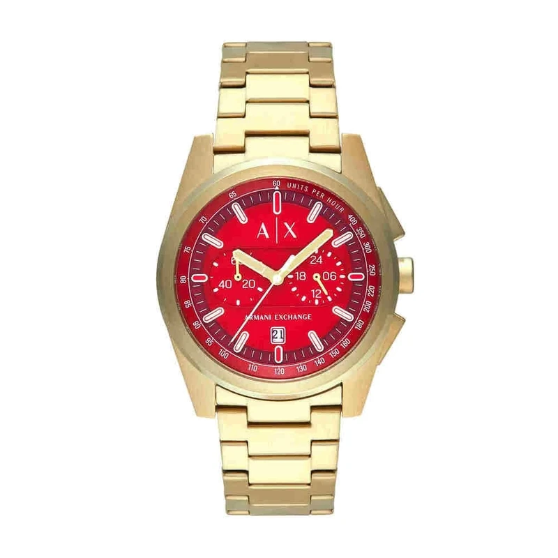 Armani Exchange Watch for Men, Quartz Chronograph Movement and 42mm Case Size with Stainless Steel Strap, Red and Gold