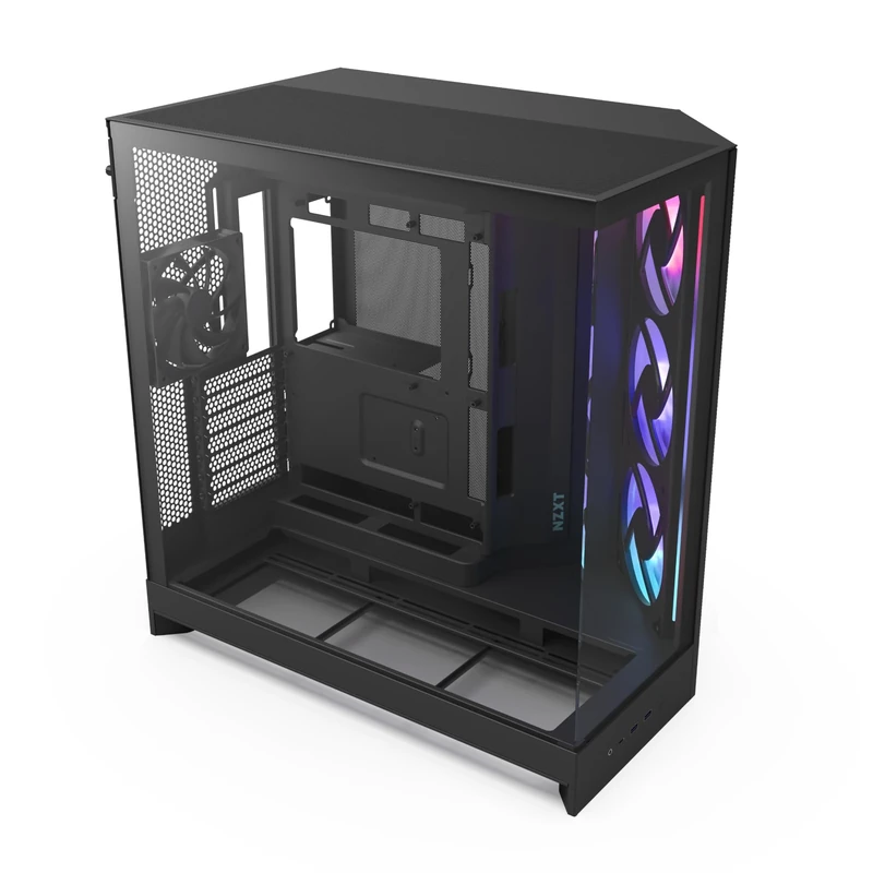 NZXT H9 Flow RGB (2025) – Large Dual-Chamber ATX Mid-Tower Airflow PC Case – Includes 1 x 420mm RGB Fan Unit & 1 x 120mm Fan – 420mm Radiator Support – Tempered Glass – Back-Connect Ready – Black