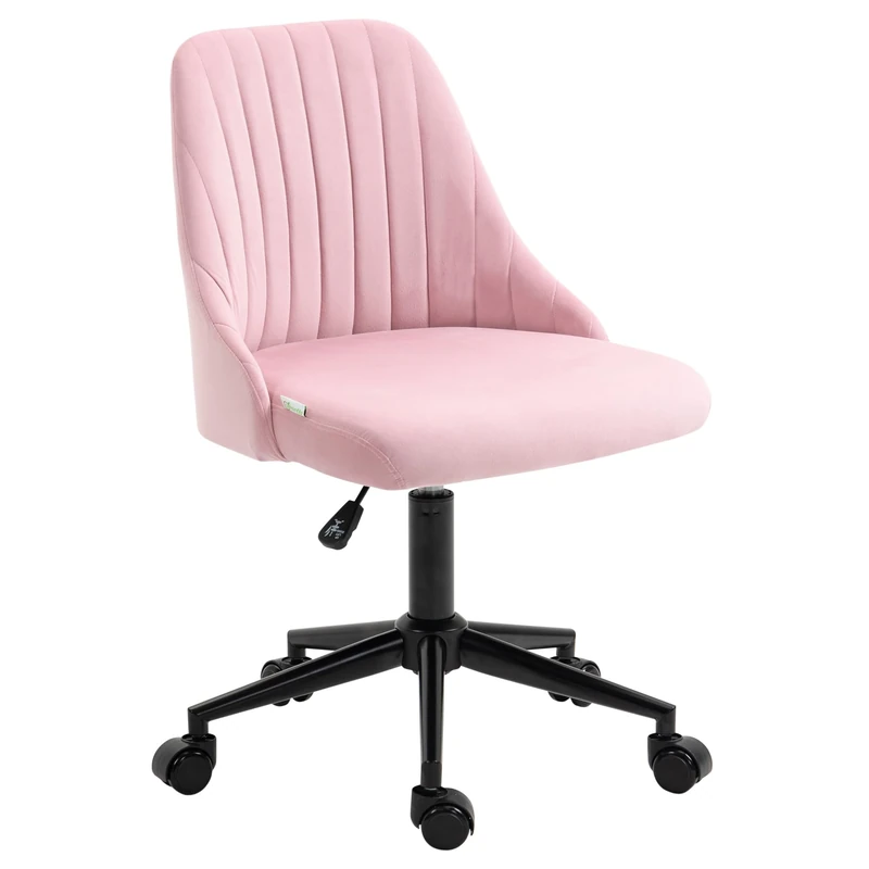 Vinsetto Armless Office Chair, Velvet Computer Desk Chair, Scallop Shape Swivel Chair with Adjustable Height and Wheels for Home Office Study Bedroom, Pink