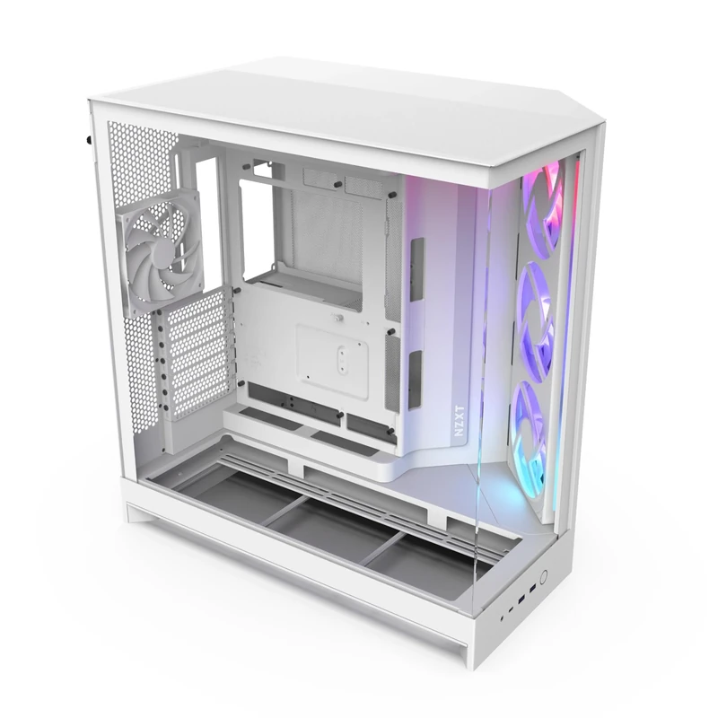 NZXT H9 Flow RGB (2025) – Large Dual-Chamber ATX Mid-Tower Airflow PC Case – Includes 1 x 420mm RGB Fan Unit & 1 x 120mm Fan – 420mm Radiator Support – Tempered Glass – Back-Connect Ready – White