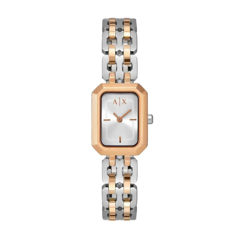 Armani Exchange Watch for Women, Quartz Two Hand Movement and 27mm Case Size with Stainless Steel Strap, Rose Gold and Silver Tone