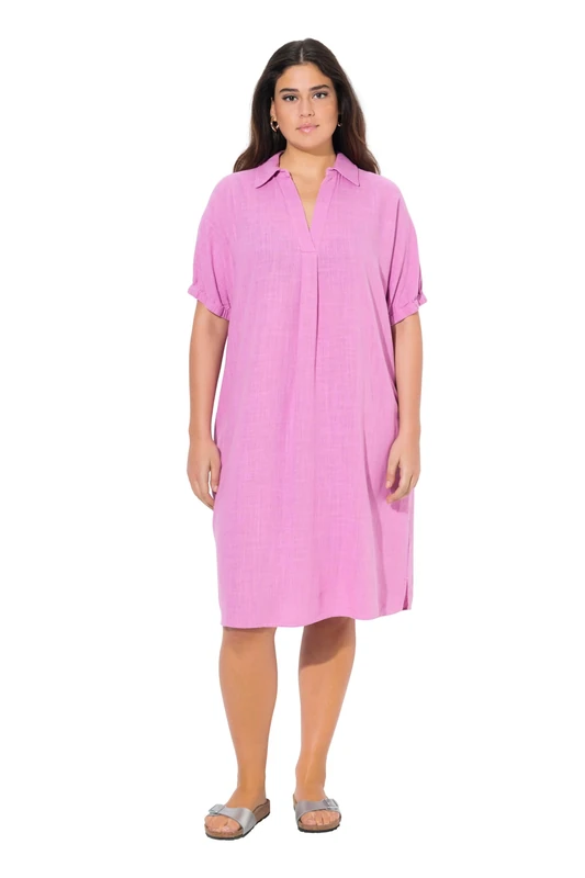 Ulla Popken Women's Linen Mix Dress, Cool Pink, 32/34