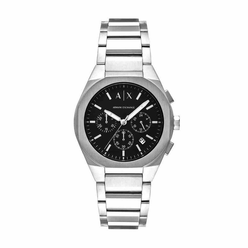Armani Exchange Watch for Men, Quartz Chronograph Movement and 42mm Case Size with Stainless Steel Strap, Silver Tone and Black