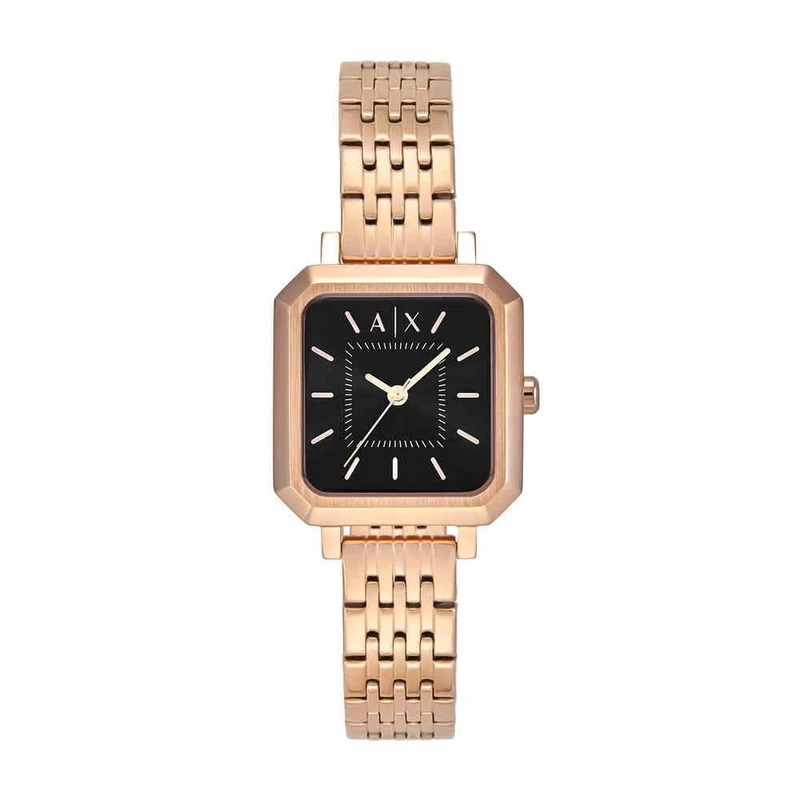 Armani Exchange Watch for Women, Quartz Three Hand Movement and 27 mm Case Size with Stainless Steel Strap, Dark Gold