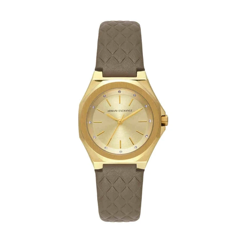 Armani Exchange Watch for Women, Quartz Three Hand Movement and 34 mm Case Size with Stainless Steel or Leather Strap, Warm Tan