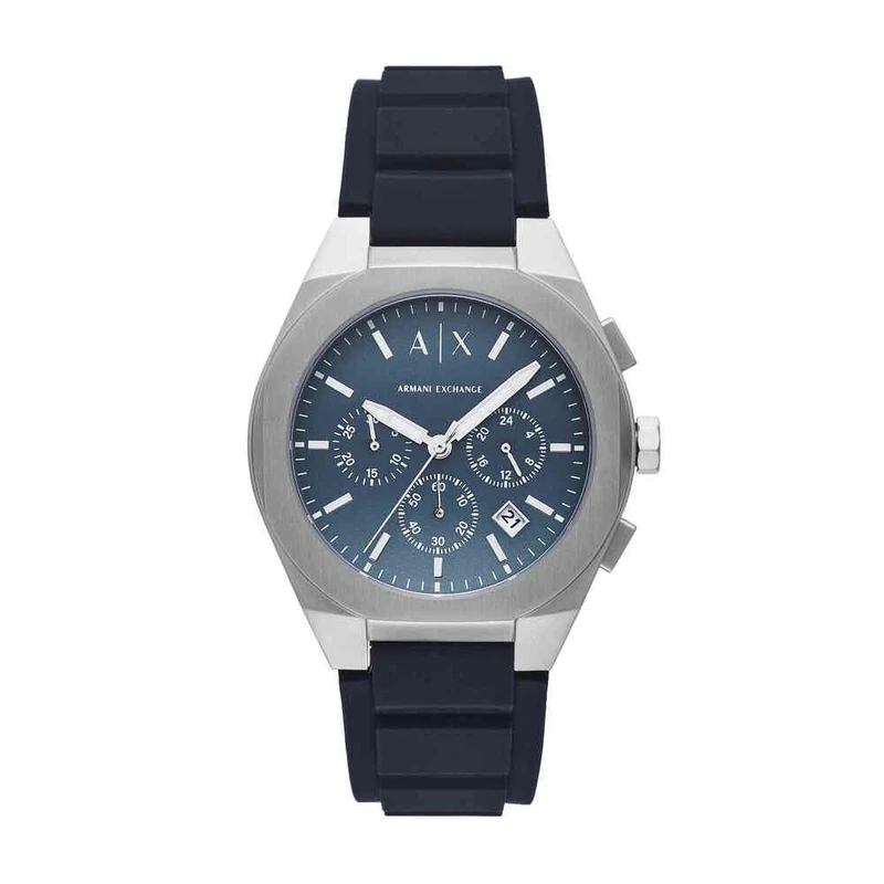 Armani Exchange Watch for Men, Quartz Chronograph Movement and 42mm Case Size with Silicone Strap, Black and Silver Tone