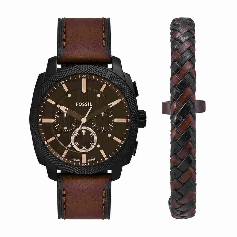 Fossil Men's Analog Quartz Watch with Leather Strap FS6102SET