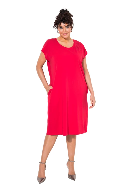 Ulla Popken Women's Jerseykleid, Ausschnitt Jersey Dress, hotfix Detail on The Neckline, Lychee, 16-18