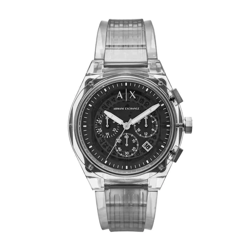 Armani Exchange Watch for Men Chronograph Movement and 46mm Case Size with Stainless Steel Leather or Silicone Strap, Dark Grey and Light Silver Tone