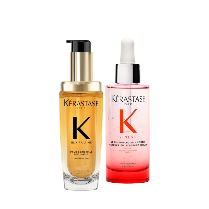 Kérastase Elixir Ultime Refillable Hair Oil 75ml and Genesis Anti Fall Hair Serum 90ml, Heat Protection and Strengthening Routine for Weakened and Dull Hair - Image 1