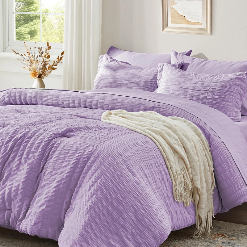King Size Comforter Set 7 Piece, Purple Bed in a Bag King Bedding Sets