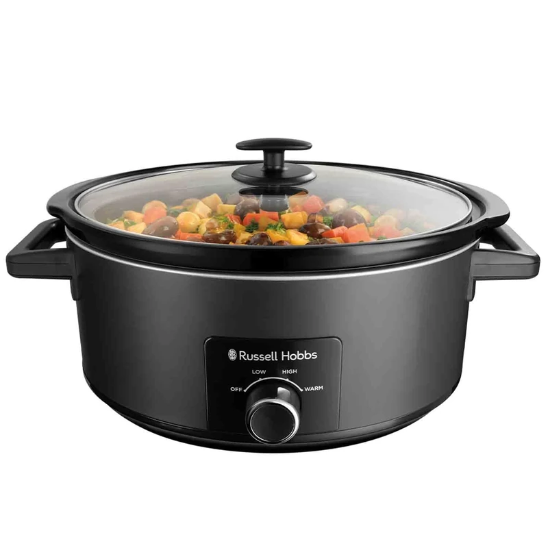 Russell Hobbs Slow Cooker [7L, 320W] (Cooks 8 Portions, Stainless Steel, Removable Ceramic Pot, 3 Temperature settings, Dishwasher Safe, Cool Touch Handles,) Matte Black Slow-Cooker 27720