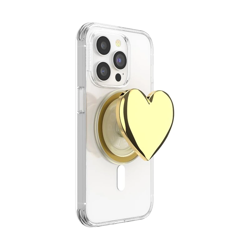 PopSockets Phone Grip for MagSafe with Kickstand, Magnetic Stand, Swappable Top, Secure Hold for iPhone MagSafe Cases, Phone & Tablet Grip - Enamel Heart of Gold