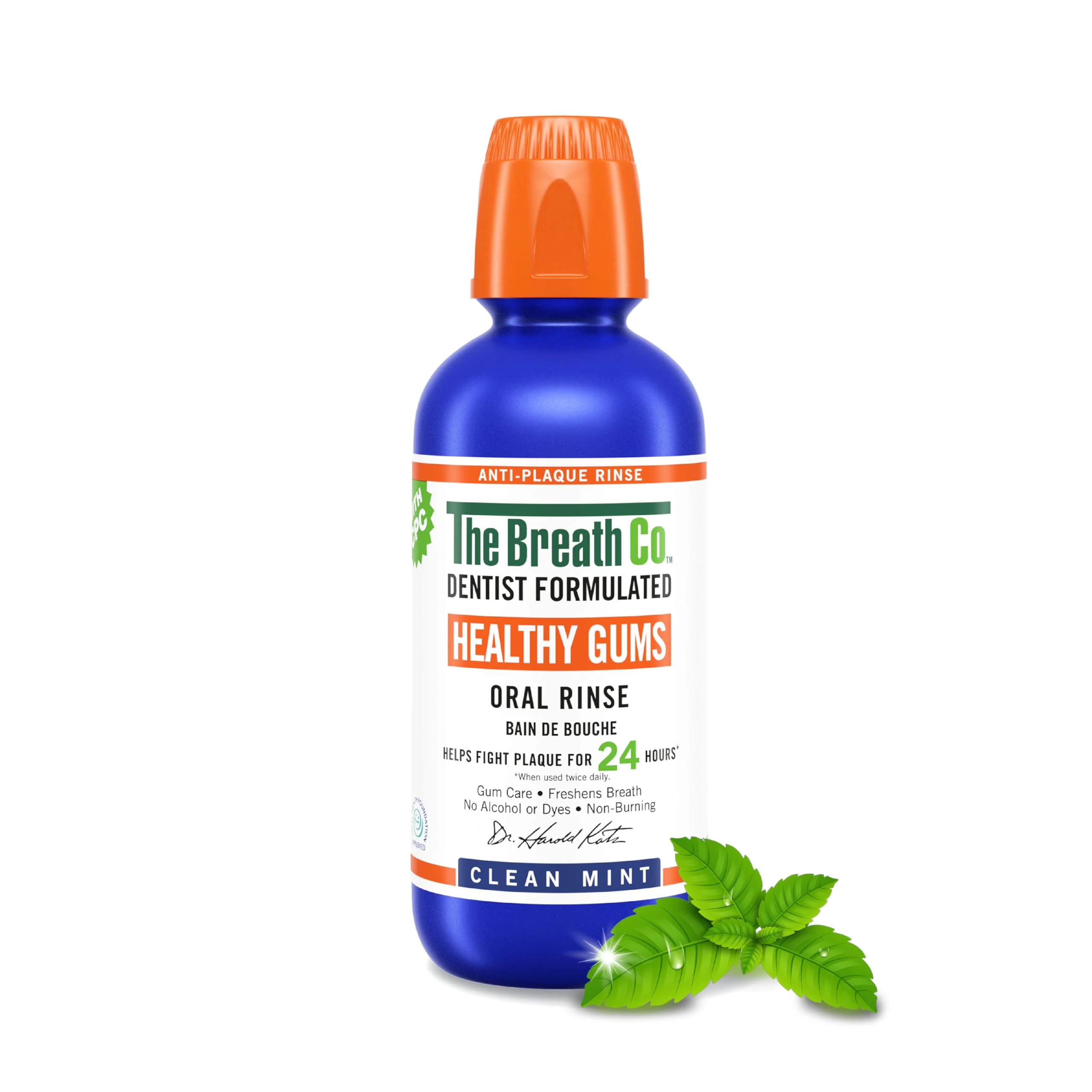 The Breath Co. Healthy Gums Mouthwash, Dentist Formulated Oral Rinse for 24 Hours of Plaque Control with Anti-Microbial Ingredient, Alcohol Free, Non-Burning, 500ml