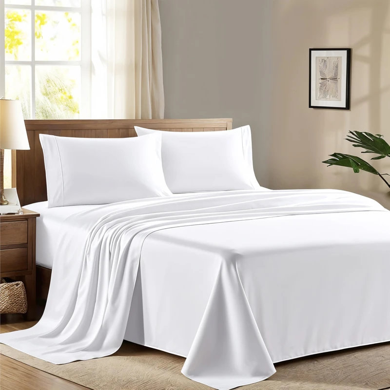 Ashton Sheets 100% Egyptian Cotton Queen Size Sheet Set - 600 Thread Count Egyptian Cotton Sheets Set for Queen Size Bed (4 Pc, White), Soft, Cooling, Luxury Hotel 16" Deep Pocket Sateen Bedsheet