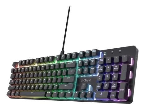 Trust GXT 871 Zora Mechanical Keyboard QWERTY US with RGB Lighting, Linear Huano Switches, Included Software, Anti-Ghosting N-Key Rollover USB Programmable Gaming Keyboard PC Laptop