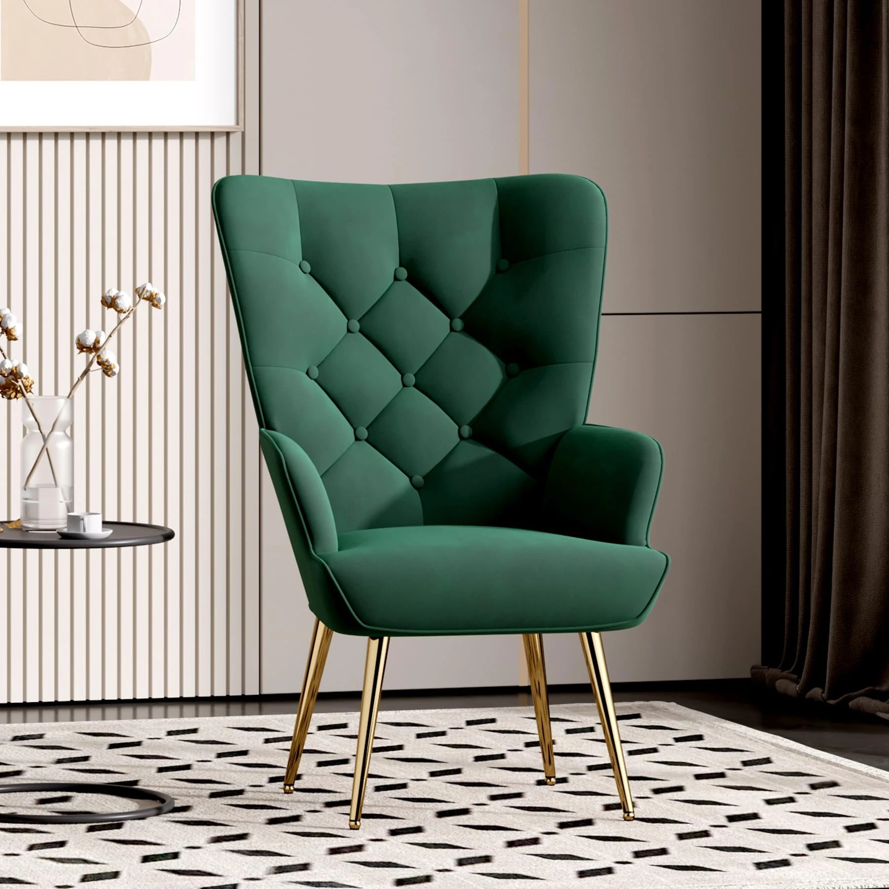 Aivermeil Armchair Tub Chair,with Footstool,High back with gold legs Comfy,Velvet Chair, for Bedrooms, Living rooms,Relaxation,150kg Load Capacity Green