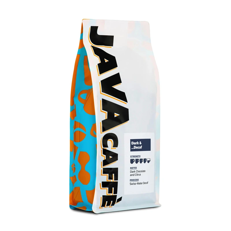 Java Caffè Dark And Decaf Swiss Water Coffee Beans 1kg - 100% Arabica Dark Roast Hand Roasted In The UK resealable bag