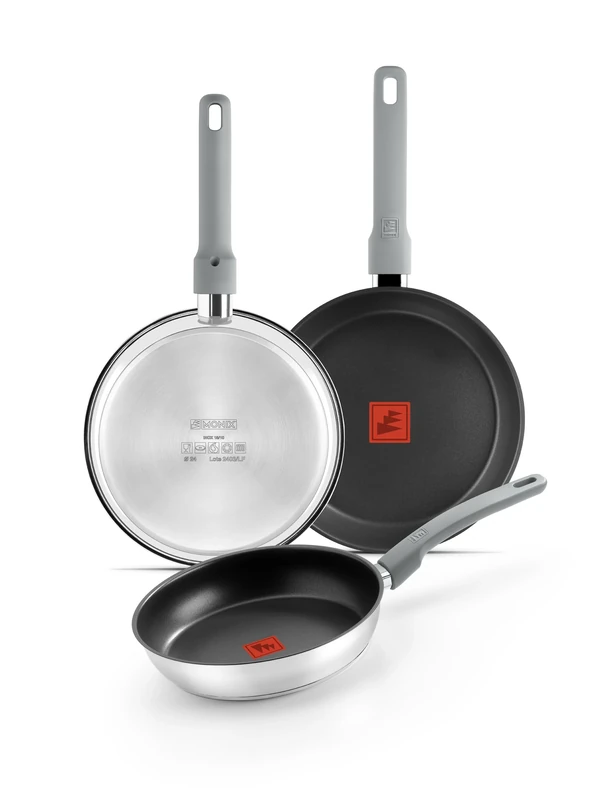 MONIX Elite Non Stick | Set of 3 Frying Pans 20-24-26 cm, 18/10 Stainless Steel, Non-Stick Tricayer PFOA Free, TherMonix Temperature Indicator, Softouch Ergonomic Handle
