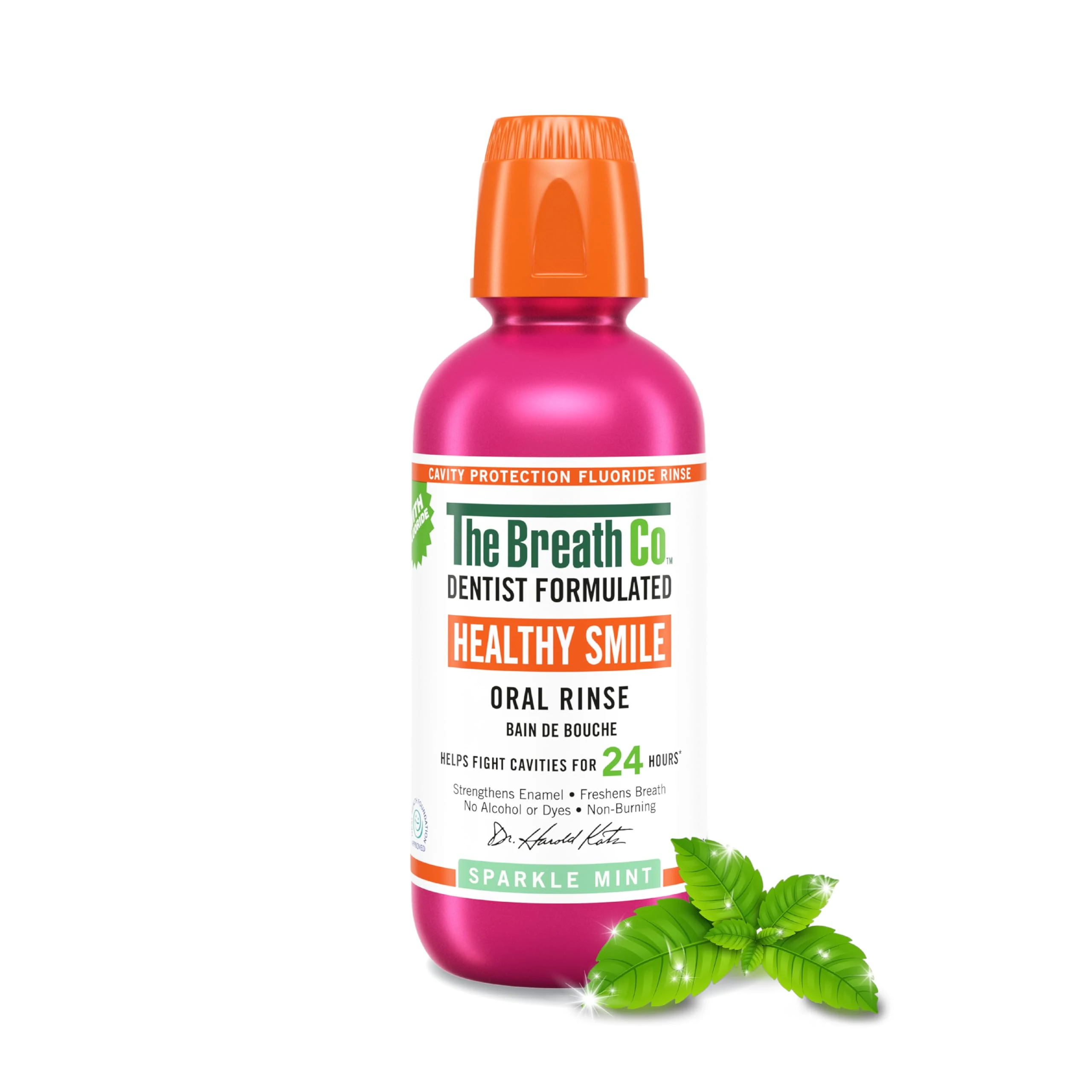 The Breath Co. Healthy Smile Mouthwash, Dentist Formulated Oral Rinse for 24 Hours of Cavity Protection with Sodium Fluoride, Strengthens Enamel, Alcohol Free, Non-Burning, 500ml
