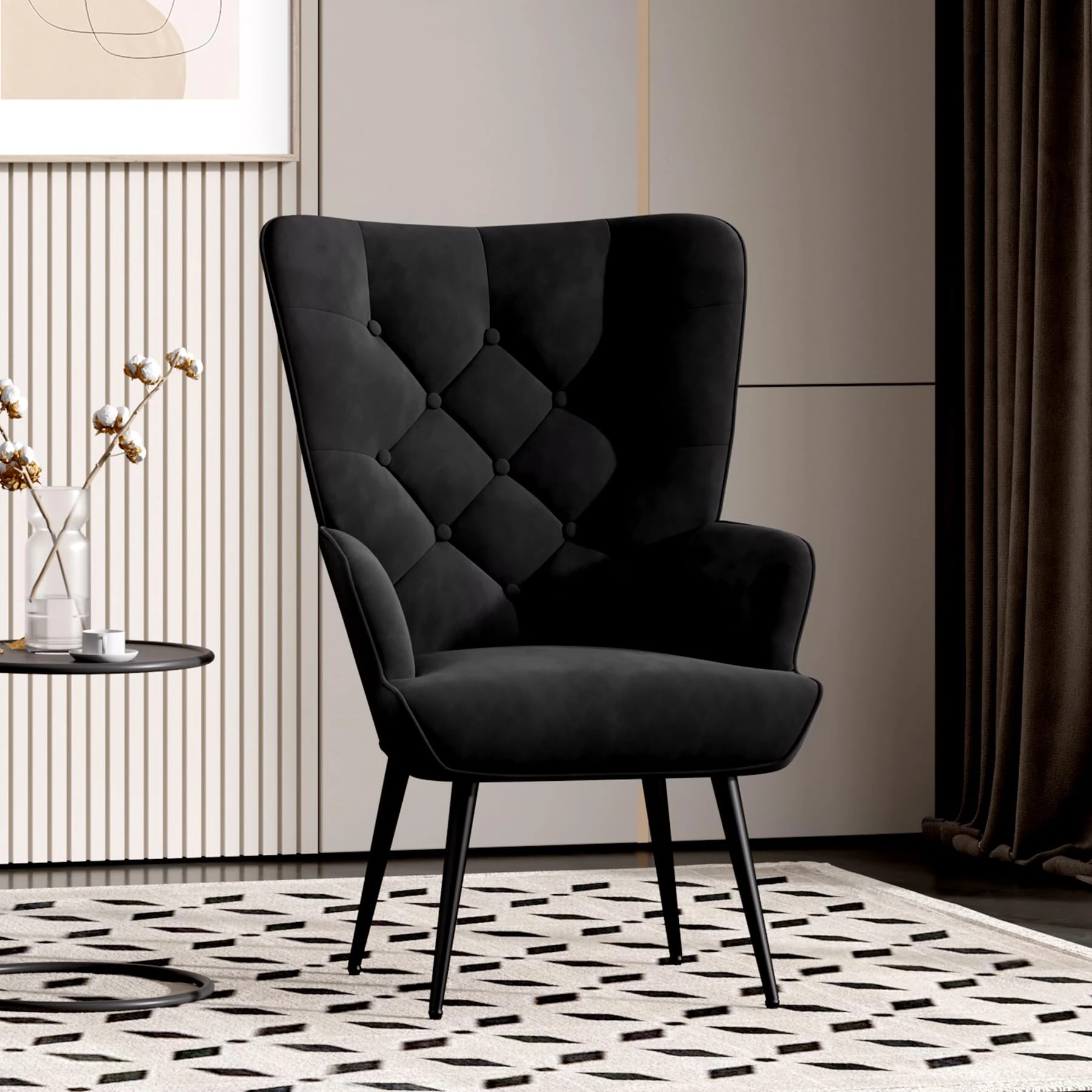 Aivermeil Armchair Tub Chair,with Footstool,High back with gold legs Comfy,Velvet Chair, for Bedrooms, Living rooms,Relaxation,150kg Load Capacity Black