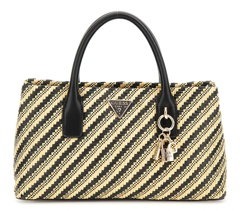 GUESS Women Simona Small Satchel Hand Bag, Natural/Black, One Size