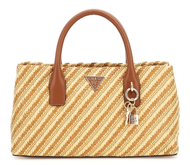 GUESS Women Simona Small Satchel Hand Bag, Natural/Cognac, One Size