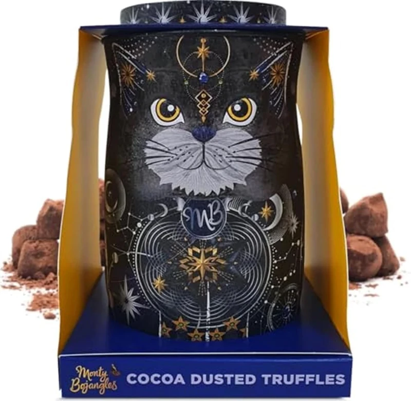 Monty Bojangles Cosmic Blink Cocoa Dusted Chocolate Truffles Cat Tin (135g - Cookie Moon) Flavoured Luxury Chocolatey Truffles - Collectable Cat Tin, Truffles Chocolate Gift Box With Bespoke Design