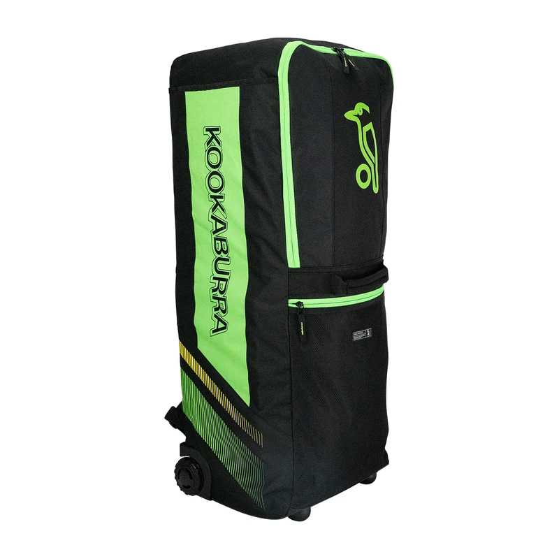 Kookaburra WD4000 Wheelie Duffle Bag – Cricket Kit Bag with Detachable Straps, Bat Sleeves, Heavy-Duty Wheels & Padded Airflow Straps – Black/Neon Green, 900mm x 300mm x 300mm