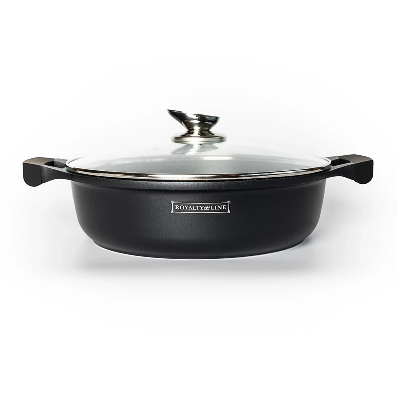 ROYALTY LINE, Large 34 cm Aluminium Casserole with Marble Non-Stick Coating, Silicone Handles, Compatible with Gas, Electric, Induction - Marble Color