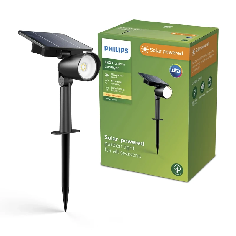 Philips Ashlyn Outdoor Solar Spot/Wall Light, 2700 K, 150 lm, Black