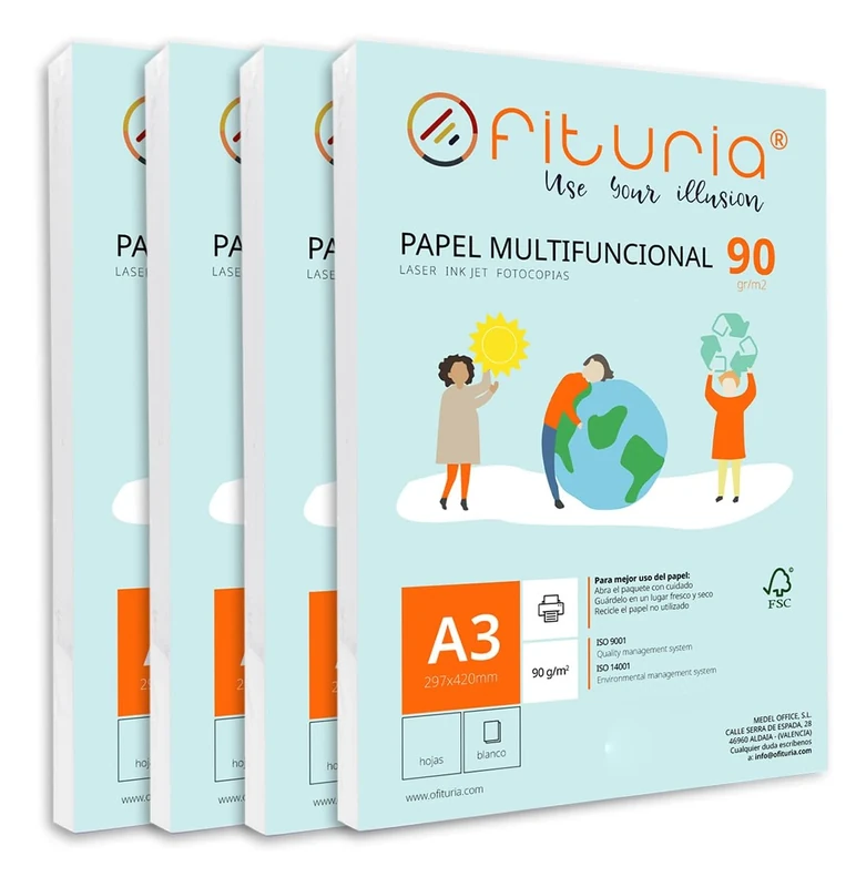 A3 90 g Paper Pack with 1000 White Sheets, Multifunctional Paper for School Use and Work Environments, Ideal with Laser, Inkjet or Copier Printers - Ofituria