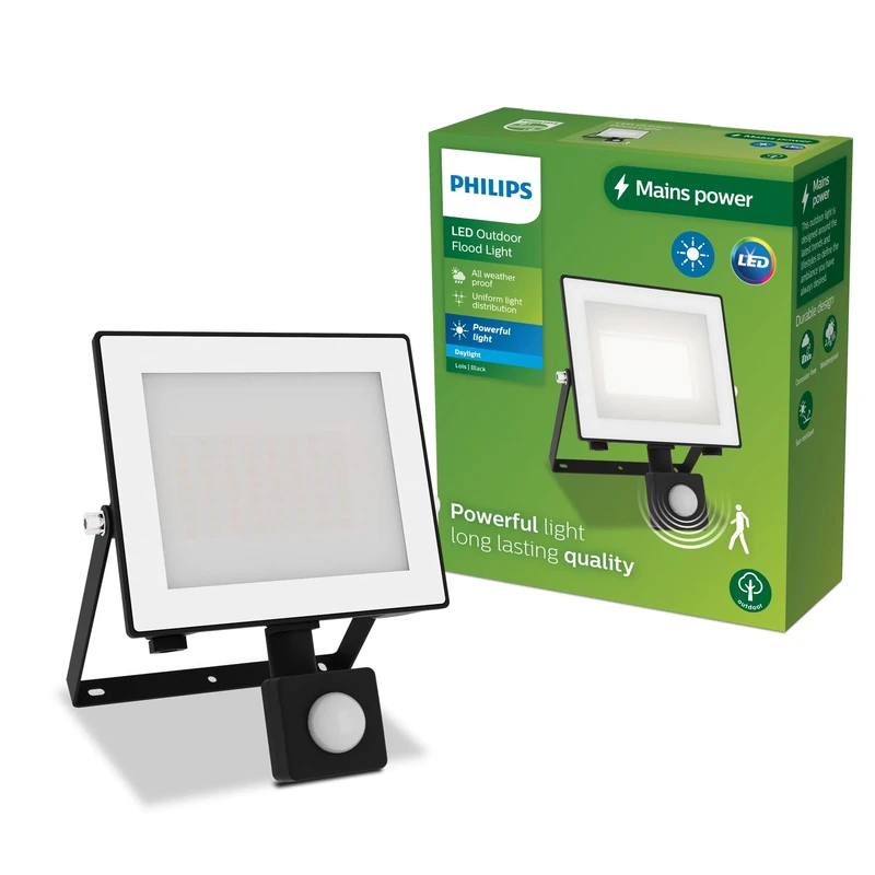 PHILIPS Lois Outdoor Floodlight with Sensor, 30 W, 5000 K, Black
