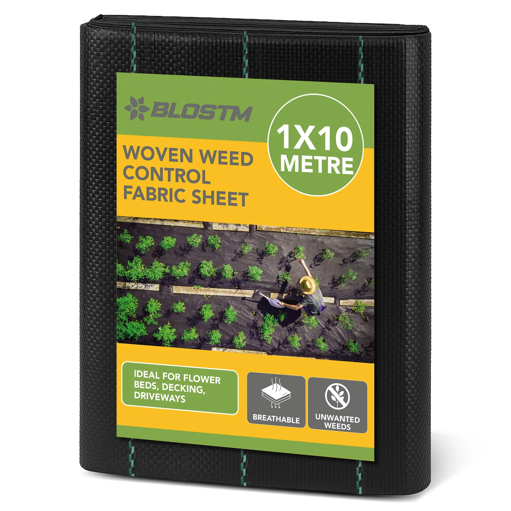 BLOSTM Woven Weed Control Membrane - Garden Membrane Weed Control Heavy Duty for Gravel or Grass Underlay, UV Stabilised Ground Cover Membrane for Garden, Landscaping Weed Barrier Fabric - 1m x 10m