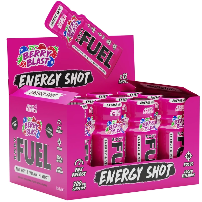 Applied Nutrition BodyFuel Energy Shot - Body Fuel Prime Energy Shot, Physical Performance with B-Vitamins, Taurine, Caffeine, Sugar Free, Zero Calories (Box 12 Units x 60ml) (Berry Blast)