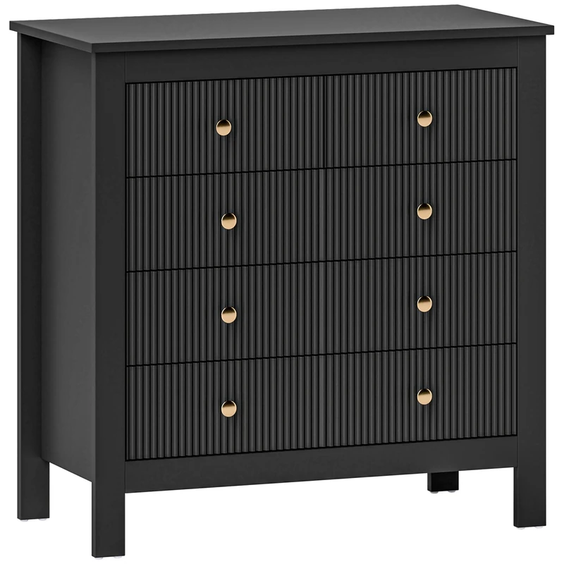 HOMCOM Bedroom Chest of Drawers, Fluted 5 Drawer Dresser with Gold Tone Handles for Living Room, Hallway, Entryway, 79 x 39.5 x 81cm, Black